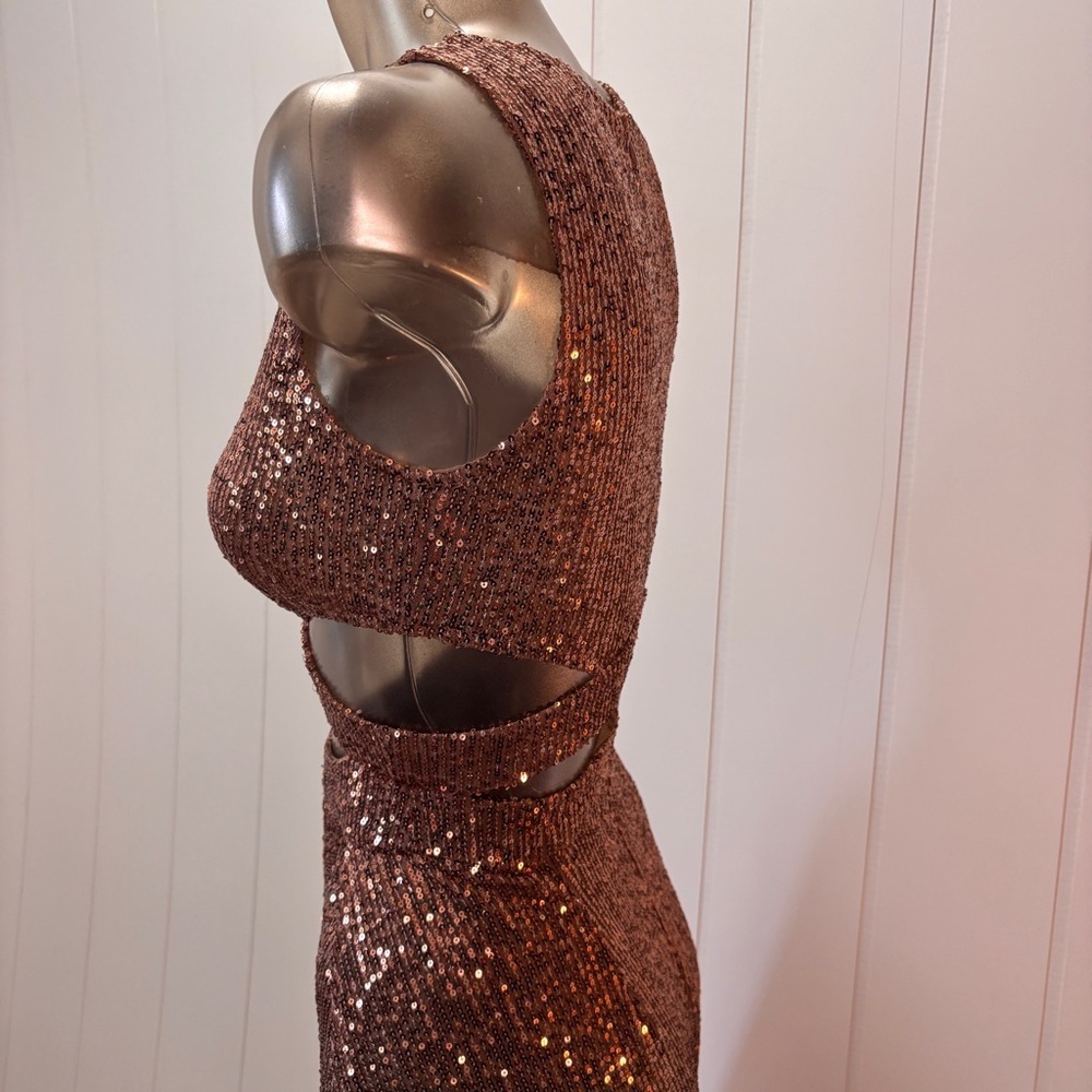 Fashion Nova Bronze Sequin Grad Dress - Picture 6 of 16